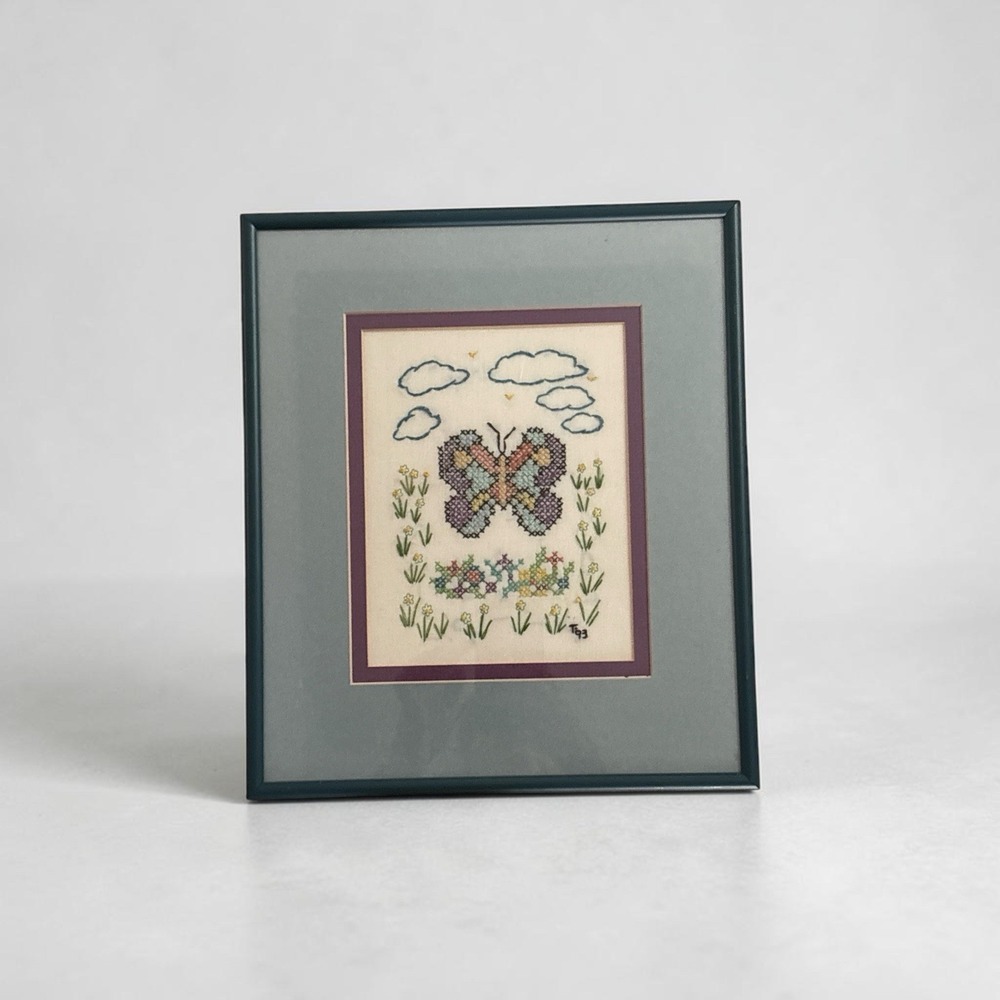 vintage framed butterfly cross stitch - Picture 2 of 10